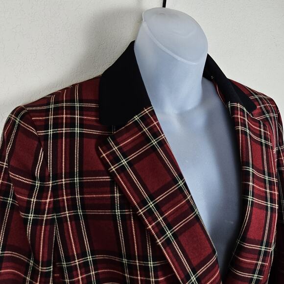 Black Label Evan Picone Blazer Jacket Tartan Plaid Checker Equestrian Womens 10 - Picture 5 of 12